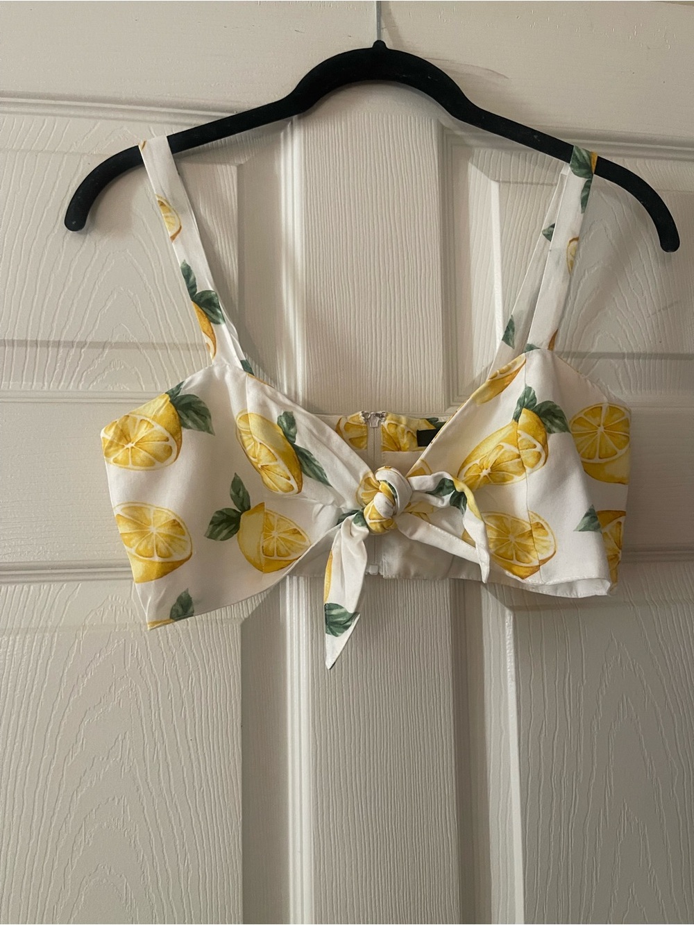 Forever 21 White Lemon-Print Tie-Front Crop Top